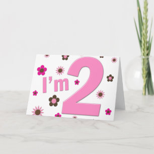 "Ich bin 2" Blume in Rosa und Braun Karte