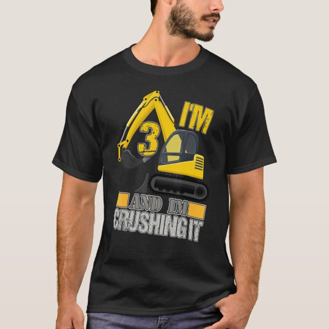 Ich bin 3 und zerstöre es Baubagger 3. B T-Shirt (Vorderseite)