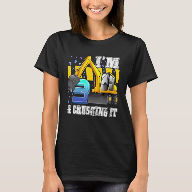 Ich bin 3 und zerstöre es Baubagger 3. B T-Shirt (Vorderseite)