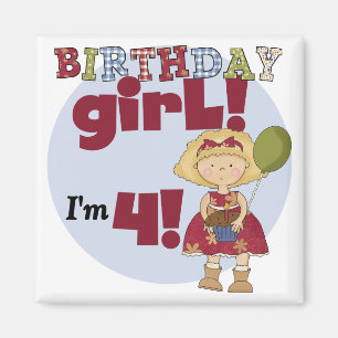 Ich bin 4 Geburtstag Girl T - Shirt und Geschenke Magnet