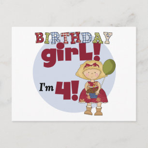 Ich bin 4 Geburtstag Girl T - Shirt und Geschenke Postkarte
