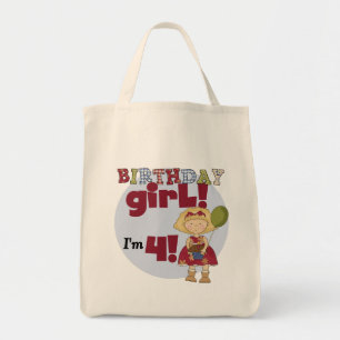 Ich bin 4 Geburtstag Girl T - Shirt und Geschenke Tragetasche