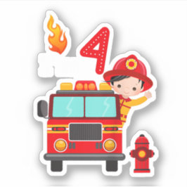 Ich bin 4. Geburtstag Motor Boy Fire Truck Kinderm Aufkleber