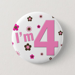 Ich bin 4 Rosa-u. Brown-Blumen Button