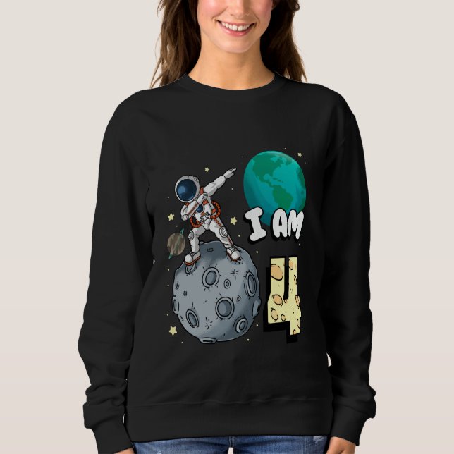 Ich bin 4 Space Astronaut Kid Moon Walker 4. Gebur Sweatshirt (Vorderseite)