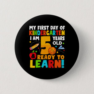 Ich bin 5 bereit, meinen ersten Schultag zu lernen Button