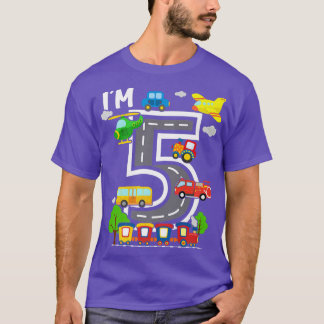 Ich bin 5 Geburtstag Junge 5th Bday Train Car Fire T-Shirt