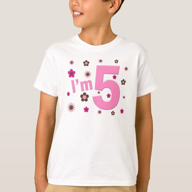 Ich bin 5 pinke und braune Blume T-Shirt (Vorderseite)
