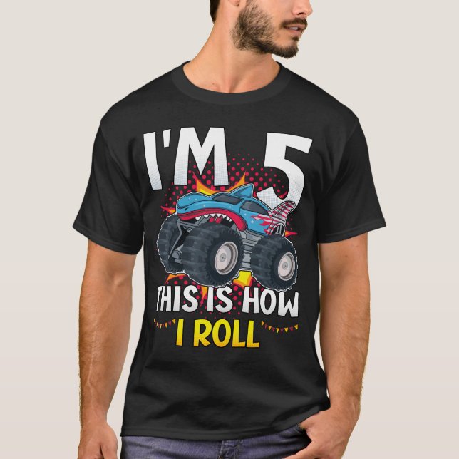 Ich bin 5 So rolle ich Monster Truck Men T-Shirt (Vorderseite)
