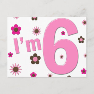 Ich bin 6 rosa und braun Blume Postkarte