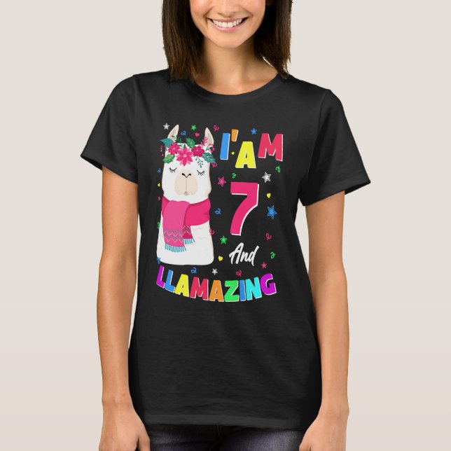Ich bin 7 Jahre alt Alpaca Llamazing Llama 7. Gebu T-Shirt (Vorderseite)