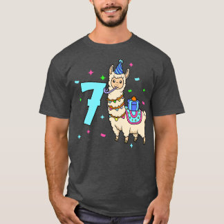 Ich bin 7 mit Lama Kindergeburtstag 7 Jahre alt T-Shirt