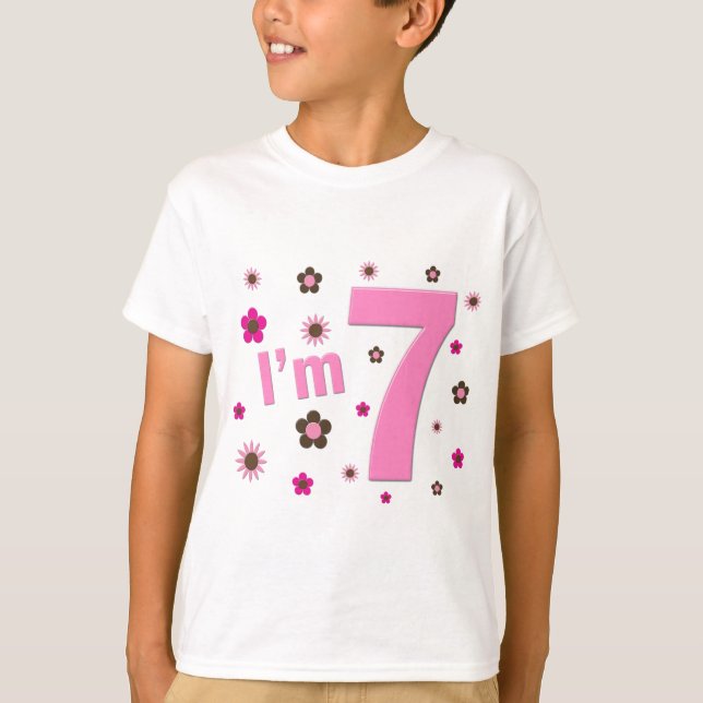 Ich bin 7 Rosa-und Brown-Blumen T-Shirt (Vorderseite)