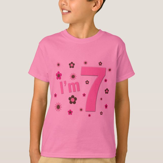 Ich bin 7 Rosa-und Brown-Blumen T-Shirt (Vorderseite)