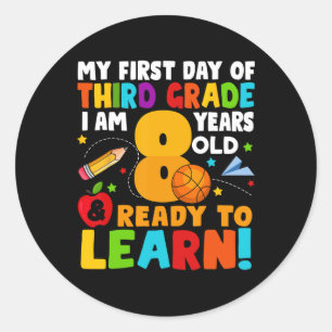 Ich bin 8 bereit, mein Zurück zur Schule zu lernen Runder Aufkleber