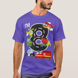 Ich bin 8 Geburtstag Junge 8. Tag Auto Fire LKW Ai T-Shirt
