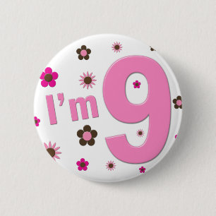 Ich bin 9 Rosa-und Brown-Blumen Button