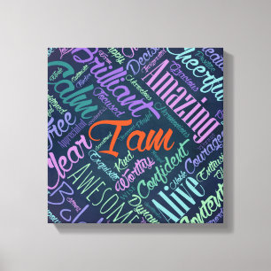 Ich bin Affirmation Word Cloud Art Leinwanddruck