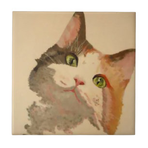 Ich bin alle Ohren: Calico Cat Portrait Fliese