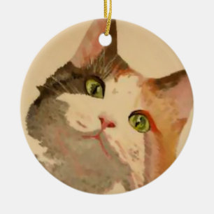 Ich bin alle Ohren: Calico Cat Portrait Keramik Ornament