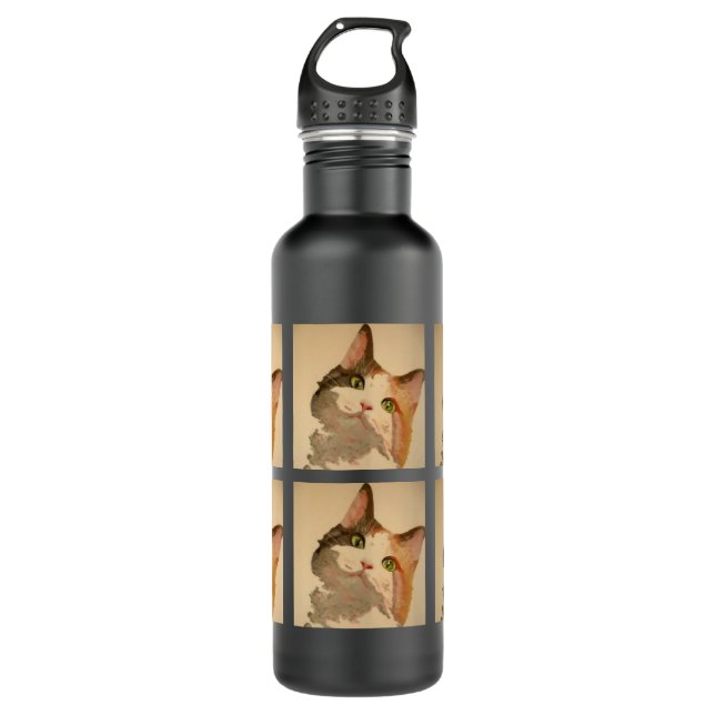 Ich bin alle Ohren: Calico Cat Portrait Trinkflasche (Vorderseite)