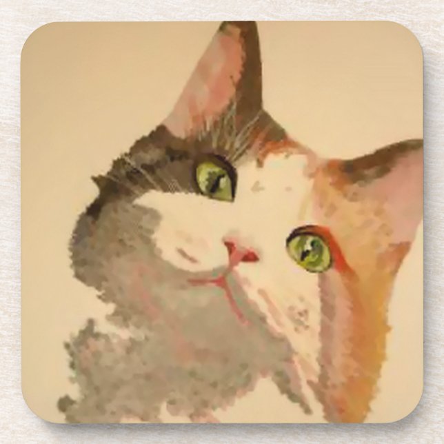 Ich bin alle Ohren: Calico Cat Portrait Untersetzer (Vorderseite)