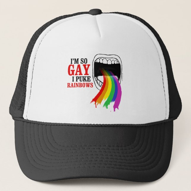 Ich bin, also Homosexuelles, kotze ich Regenbogen Truckerkappe (Vorderseite)
