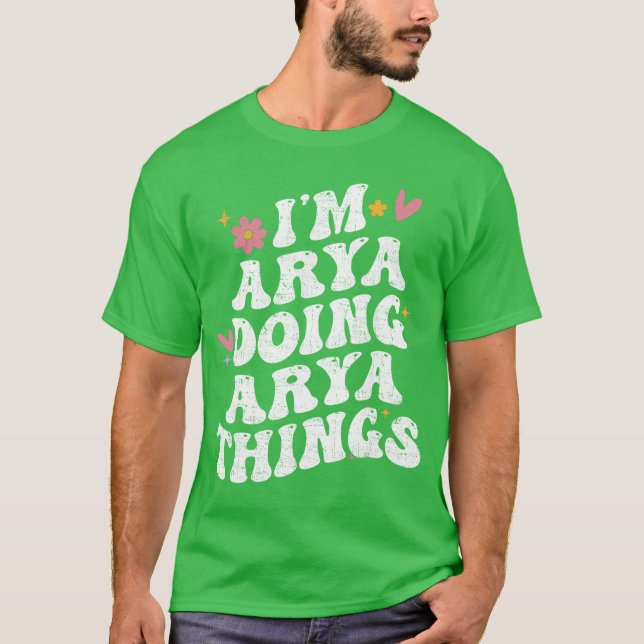 Ich bin Arya und mache Arya-Dinge Retro Groovy Per T-Shirt (Vorderseite)