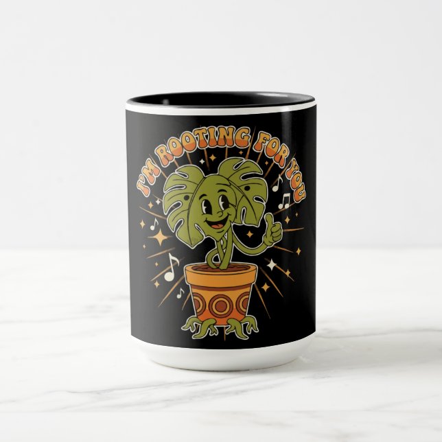 "Ich bin auf deiner Seite" Retro-Cartoon Monstera  Tasse (Zentrum)