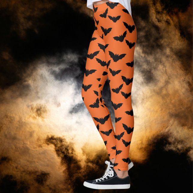 Ich bin Batty Orange Black Bats Leggings gegangen (Scary black bats for Halloween!)