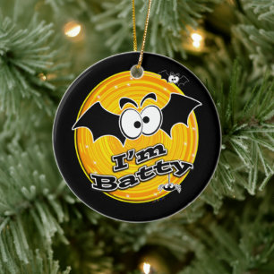 Ich bin Batty Orange und Yellow Swirl Keramik Ornament