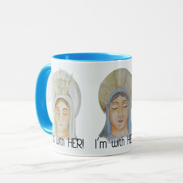Ich bin bei ihr - gesegnete Mary Blue Tasse (Vorderseite Links)