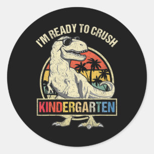Ich bin bereit, den Kindergarten Dinosaurier-Jungs Runder Aufkleber