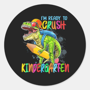 Ich bin bereit, den Kindergarten T Rex Dino Holdin Runder Aufkleber