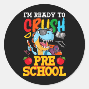 Ich bin bereit, den Vorschul-T-Rex am ersten Tag z Runder Aufkleber
