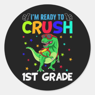 Ich bin bereit, die 1. Klasse T-Rex-Dinosaurier zu Runder Aufkleber