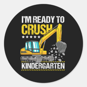 Ich bin bereit, die Baustellenfahrzeuge im Kinderg Runder Aufkleber
