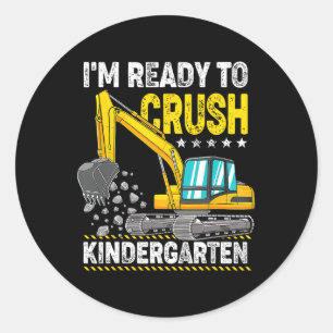 Ich bin bereit, die Baustellenfahrzeuge im Kinderg Runder Aufkleber