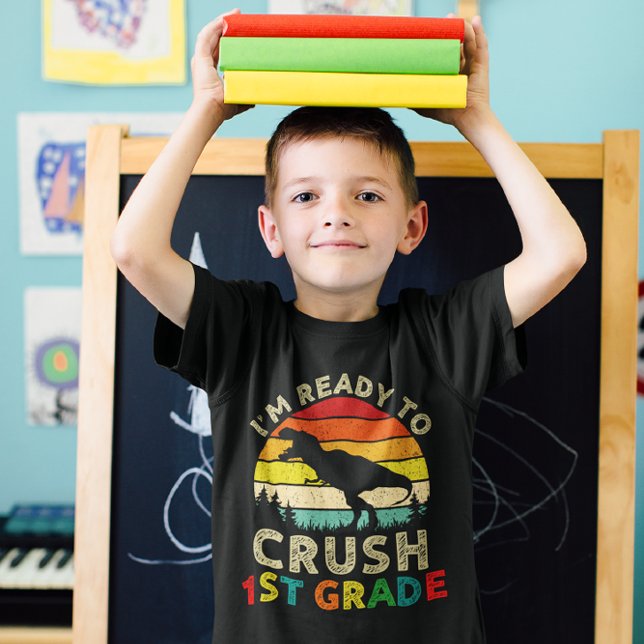 Ich bin bereit, die erste Stufe Retro Dinosaurier  T-Shirt (Von Creator hochgeladen)