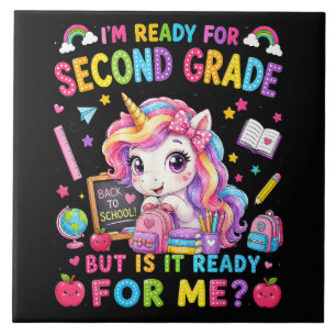 Ich bin bereit für das zweite Schuljahr Einhorn er Fliese