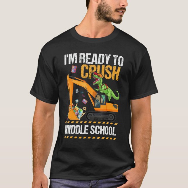 Ich bin bereit für den Bau der Mittelschule Dinosa T-Shirt (Vorderseite)