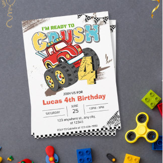 Ich bin bereit, Monster Truck 4. Geburtstagsjunge  Einladung