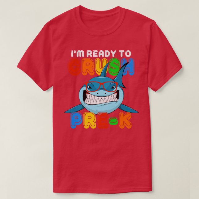 Ich bin bereit, Prek Funny Shark Sonnenbrillen Jun T-Shirt (Design vorne)