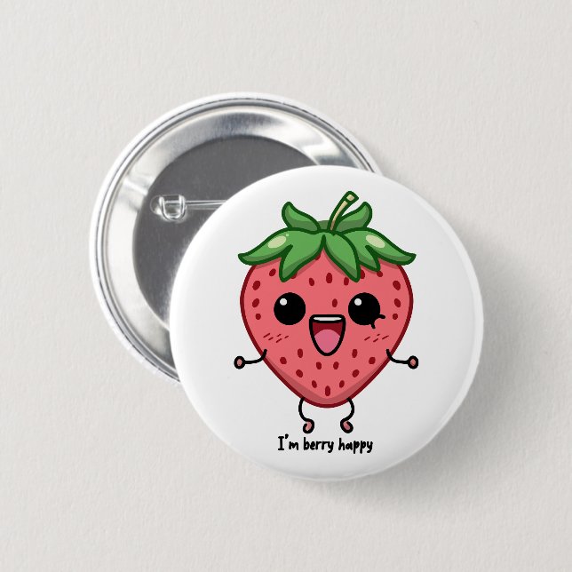 Ich bin Berry Happy niedliche Kawaii Erdbeeren Spr Button (Vorne & Hinten)