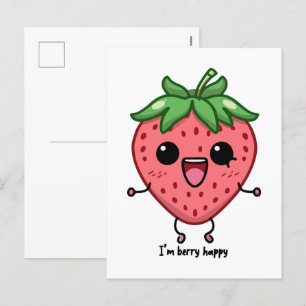 Ich bin Berry Happy niedliche Kawaii Erdbeeren Spr Feiertagspostkarte