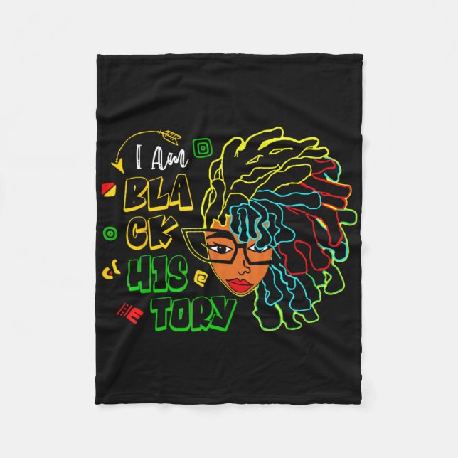 Ich bin Black History Month Loc'd Mädchen Schwarze Fleecedecke (Vorderseite)