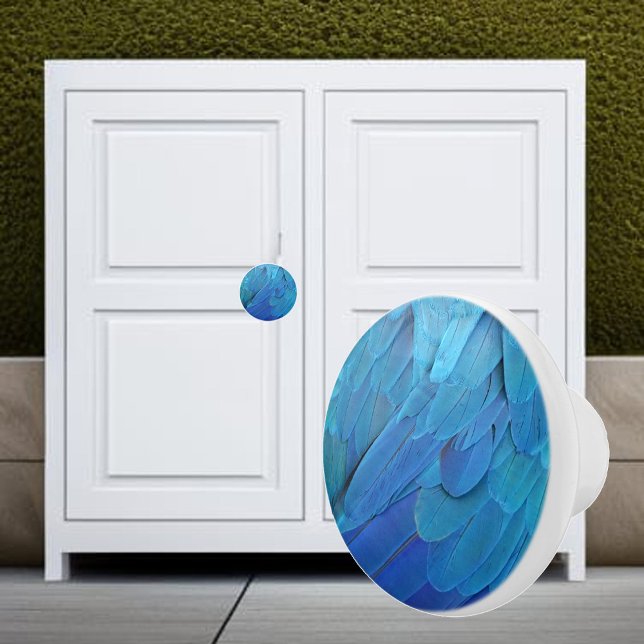 Ich bin blau - Papageienfedern nah Keramikknauf (Von Creator hochgeladen)