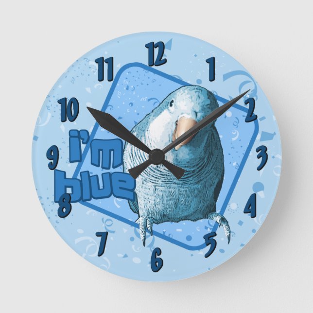 Ich bin blaue Quäkerparakeet-Uhr Runde Wanduhr (Vorderseite)