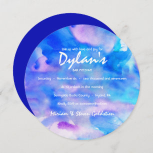 ICH BIN BLUE WATERCOLOR Bat Mitzvah Einladung