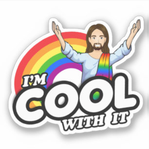 Ich bin Cool damit - Regenbogen Jesus Aufkleber